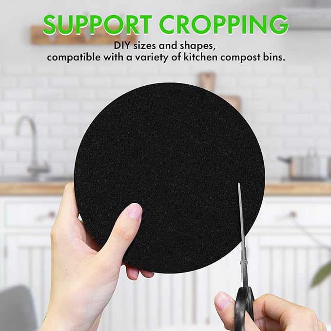 ENLOY Compost Bin & 12 Pack Compost Bin Filters Extra Thick Activated Carbon, Stainless Steel Indoor Compost Bucket with Carrying Handle 1.3 Gallon, Odor Absorbing Charcoal Filters 7.2 Inch
