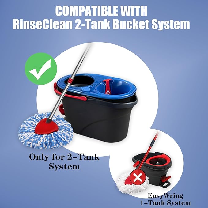 6 Pack Spin Mop Heads Replacements Compatible for O ceda RinseClean 2 Tank System, Microfiber Mop Refills Head for 4.33in Core,Easy to Replace and Deep Cleaning