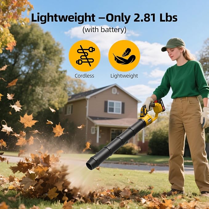 Leaf Blower Cordless – Lightweight Handheld Electric Leaf Blower with Variable Speed, 21V 3×2.0Ah Batteries & Fast Charger for Effortless Lawn, Yard, Garden, Patio, Driveway & Leaf Cleanup
