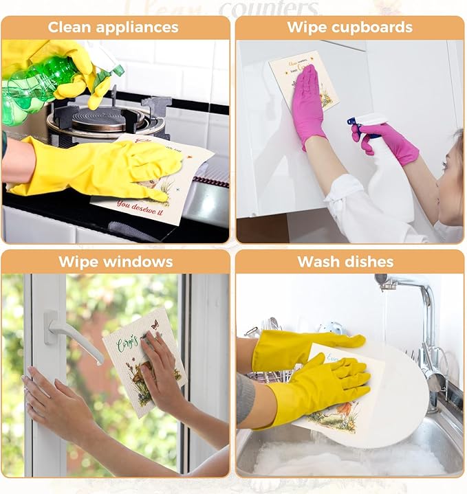 wlich 5PCS Swedish Dishcloths for Kitchen, Reusable Dish Rags for Washing Dishes with Clips, Non-Scratch Kitchen Towels and Dishcloths Sets, Washable Swedish Dish Cloths, No Odor(Dog)