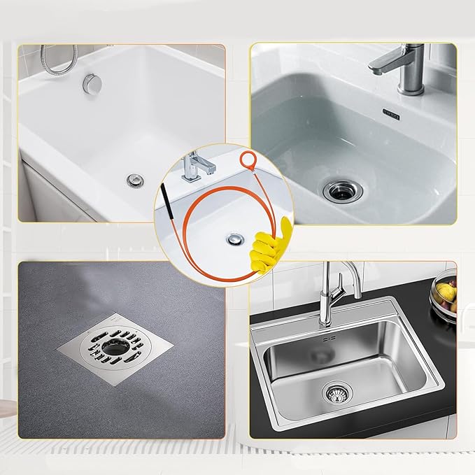 Drain Snake，Plumbing Drain Clog Remover, Gutter Cleaning Tools for Toilet Shower Kitchen Bathroom Tub, Clogged Drains Opener Cleaning Tool, Flexible Grabber Claw Pick Up Reacher （76 in）