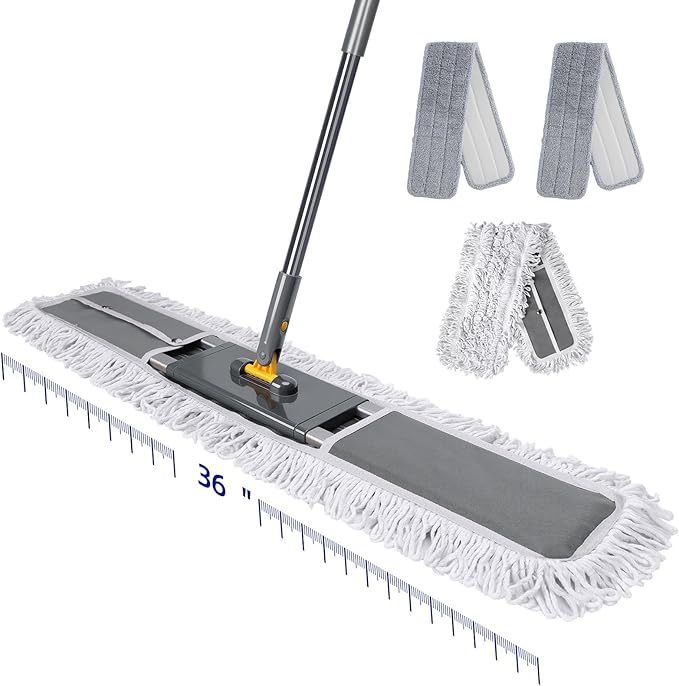36" Commercial Dust Mops for Floor Cleaning, Masthome Professional Industrial Mop with 3 Pads, Heavy Duty Commercial Mop with 62'' Long Handle,Large Floor Mops for Office Garage Warehouse Factory Mall