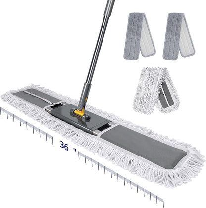 36" Commercial Dust Mops for Floor Cleaning, Masthome Professional Industrial Mop with 3 Pads, Heavy Duty Commercial Mop with 62'' Long Handle,Large Floor Mops for Office Garage Warehouse Factory Mall