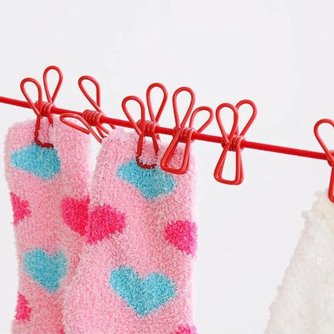 ALINNA Retractable Portable Clothesline, Travel Clothesline with 12 Clothespins for Indoor Laundry Drying, Outdoor Camping Accessories (Red)