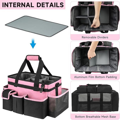 Cleaning Caddy,Large Cleaning Bags for Housekeepers,Cleaning Supplies Organizer with Handle,Pink
