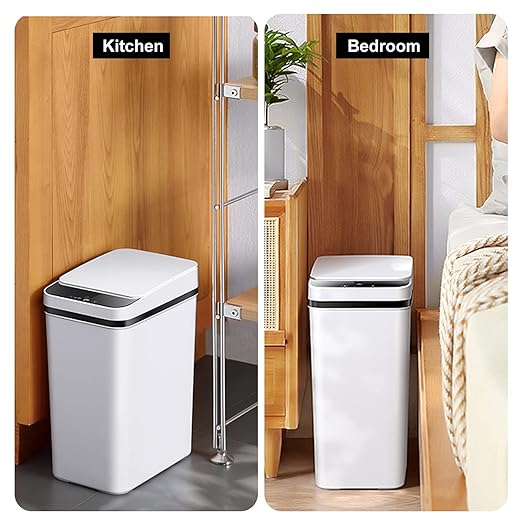 3 PACK - Bathroom Garbage Can with a Lid - 2.5 Gallon Automatic Trash Cans Touchless - Bedroom, Office - Small Smart Trash Can - Plastic, Narrow, Auto Open - Motion Sensor Trash can Bathroom ( White )