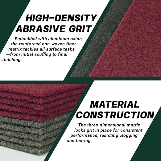 6" x 9" Scuff Pad 10-Pack – Non-Woven Hand Pads for Scuffing, Scouring, Sanding, Cleaning, Blending & Paint Surface Prep – Reusable Aluminum Oxide Abrasive Pads
