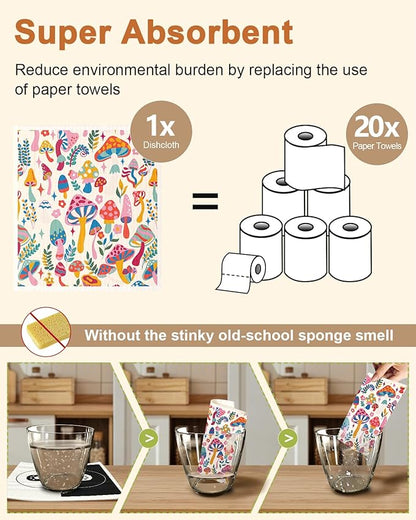 Miss Adola Swedish Dishcloths for Kitchen with Hooks - Reusable Dish Cloths for Washing Dishes Fast Drying Cute Fun 5 Pack Swedish Dish Towels Washable Cleaning Sponge, Swamm Series