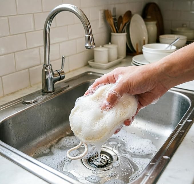 4-Pack Premium Egyptian Loofah Dish Sponge - Large 4.7" x 3.1" Natural Kitchen Scrubber - Thick Double-Layered Compostable Sponges for Dishes - Non-Scratch, Ultra Soft & Biodegradable