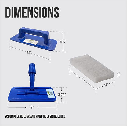 Scrub Doctor 8-Pack of 10 x 4.5 x 1 in. Assorted Large Scrub Pads with Pole Adapter and Handheld Scrub Pad Holder, Set of Light to Strongly Abrasive Scrubbing Pads for Various Purposes