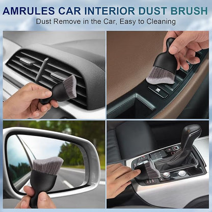 Amrules 2 PCS Car Interior Detailing Brush, Auto Car Dusting Brushes, Soft Bristles Duster Removal Cleaning Tool for Dashboard Interior, Exterior, Skylight, Leather, Dust Brush, Dark Gray