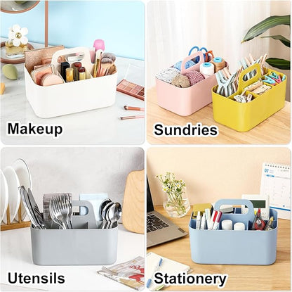 Multiuse Caddy Organizer with Handle, Portable Divided Plastic Tote Bin - Art Craft, Stationary Pen Marker Crayons, Makeup Hair Supplies Storage - Bathroom, Classroom, Dorm, Office, Desk Holder - Blue