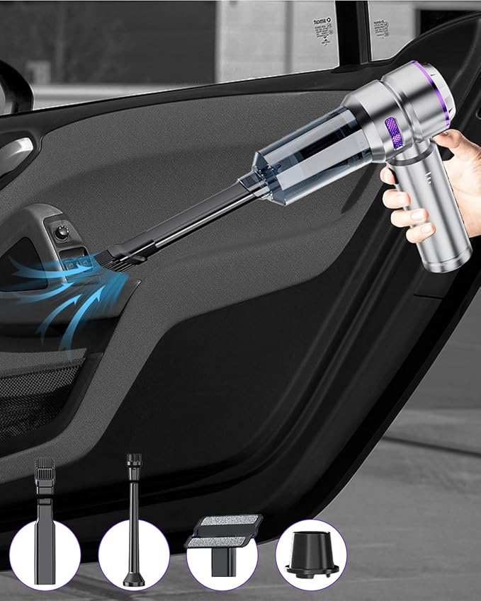 Cordless Car Vacuum Cleaner 16000Pa - 4 in 1 Handheld Vacuum Blower Inflator,Brushless Motor 80000RPM | Wet Dry | Washable Filter | Type-C Fast Charge for Car Home Office Pet Hair