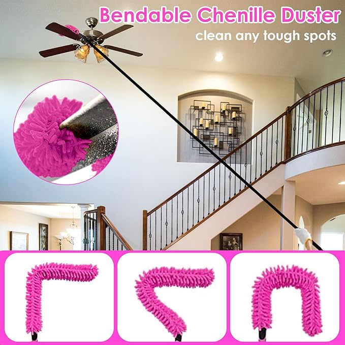 CALBEAU 8 Foot Dusters for Cleaning, Duster with Extension Pole, Microfiber Feather Duster Used for Cleaning Ceiling Fan, High Window, Blinds, Shutters, Sofa, Cobweb Duster for Home (12 PCS)