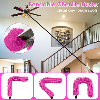 CALBEAU 8 Foot Dusters for Cleaning, Duster with Extension Pole, Microfiber Feather Duster Used for Cleaning Ceiling Fan, High Window, Blinds, Shutters, Sofa, Cobweb Duster for Home (12 PCS)