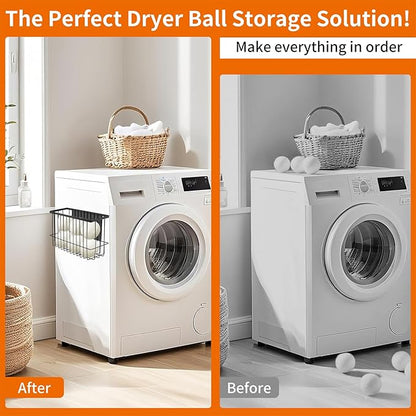 Magnetic Dryer Ball Storage for Laundry Room, Magnetic Lint Bin Basket Organization Storage, Iron Built-in Magnet Dryer Ball Holder Basket Fridge Container for Laundry Room Organizer