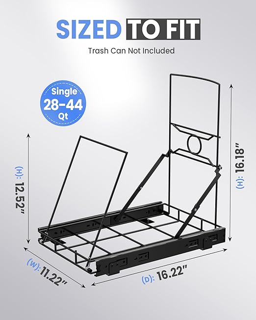 Stainless Steel Slide-Out Trash Bin Rack, Enhanced Heavy-Duty Cabinet Pull-Out System for 7–11 Gallon Cans, Black (Bin Not Included)