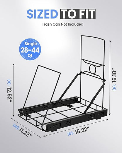 Stainless Steel Slide-Out Trash Bin Rack, Enhanced Heavy-Duty Cabinet Pull-Out System for 7–11 Gallon Cans, Black (Bin Not Included)