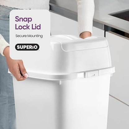 Garbage Cans with Swing Top-Split Lids, 2 Pack | Large Kitchen Trash Cans with Lids | Durable Plastic |Slim & Sturdy Trash Bins | Fingerprint Resistant | 13 Gal / 50 qt / 50 L - White | Superio