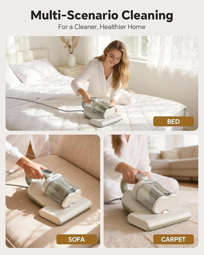 Mr.ego Mattress Vacuum Cleaner, 4-in-1 Bed Vacuum Cleaner, 16kPa Strong Suction, 253.7 nm UV-C Light & Ultrasonic Technology, Dual Cup, Wide Suction Port, Corded Handheld Vacuum for Bed, Sofa, Crib