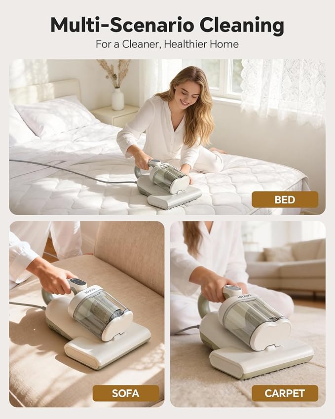 Mr.ego Mattress Vacuum Cleaner, 4-in-1 Bed Vacuum Cleaner, 16kPa Strong Suction, 253.7 nm UV-C Light & Ultrasonic, Dual Dust Cup, Wide Suction Port, Corded Handheld Vacuum for Bed, Sofa, Crib