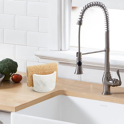 Diatomite Sponge Holder for Kitchen Sink Counter, Quick Drying, Fast Water Absorbent Stone Tray, 1 Slot Dish Sponge Rack, Kitchen Organizer, White Marble Pattern