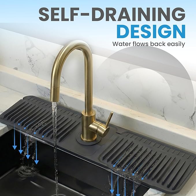 24 Inch Silicone Sink Splash Guard with Drain Cleaning Sticks (2 Pack) – Faucet Mat for Kitchen Sink, Food-Grade Silicone Drying Mat, Hair & Food Clog Remover for Kitchen & Bathroom