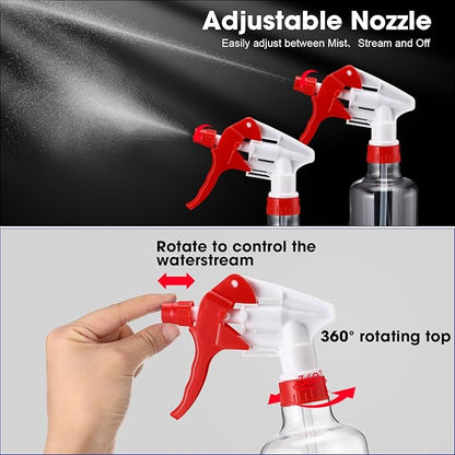 Eccliy 12 Pcs 16 Oz Plastic Spray Bottle, Adjustable Empty Reusable Sprayer for Cleaning, Planting, Water, Bathroom and Kitchen, BBQ, Commercial and Residential (Clear,Red)