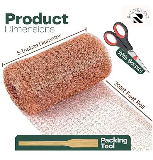 3rd Gen Copper Mesh Rodent Control Kit 5" x 205ft, 100% Premium Copper Wool for Sealing Holes & Water Gaps, Blocks Slugs, Snails, Mice & Pests – with Scissors & Packing Tool