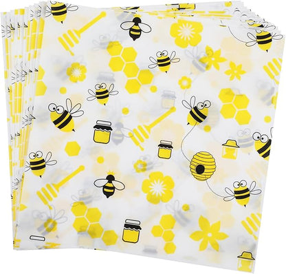 GeeRic 100 Pcs Wax Paper Sheets for Food, 7 * 7 Inch Bee Day Wax Paper Sandwich Wrap Deli Wraps, Oil-Proof Picnic Basket Liners with Bee Pattern for Memorial Day