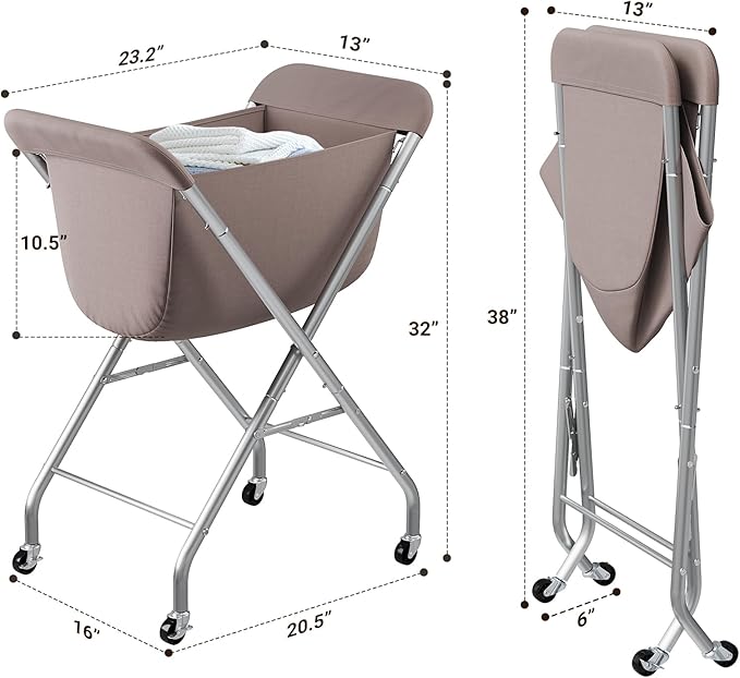 ELYKEN Laundry Cart with Wheels, 32”H Easy Rolling Laundry Hamper with Removable Liner Bag, Sturdy Metal Frame Clothes Basket with 4 Casters and 2 Brakes