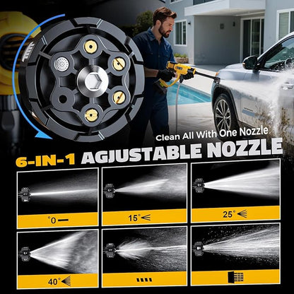 Ecarke Portable Car Cleaning Tool Compatible with Dewalt 20V Battery, 6-in-1 Nozzle & Foam Cannon, 3-Speed Adjustment, 5m Hose, Brushless Motor for Car Floor, Patio, Fence(Tool ONLY, NO Battery)