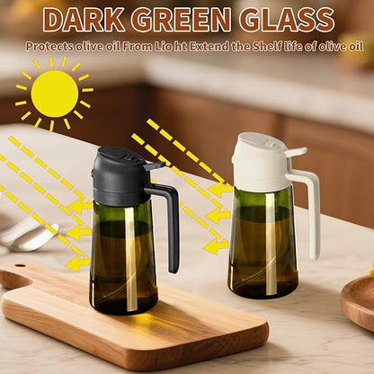 SWEET VIEW 2PCS Olive Oil Dispenser and Oil Sprayer – 16oz/470ml Glass Light-Proof Oil Pourer for Kitchen Air Fryer, Cooking, Salad, and BBQ, with Stickers