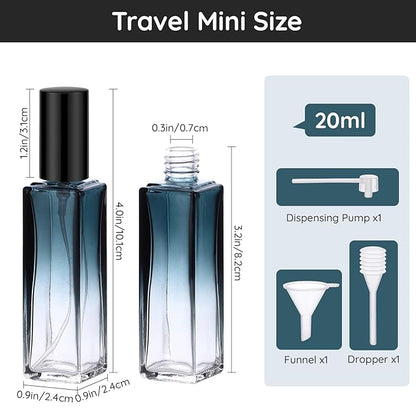 Segbeauty 2pcs Perfume Bottles Empty, 20ML Refillable Travel Size Atomizer Sprayer for Perfume, Glass Spray Bottle Cologne Dispenser Toiletries Container Perfume Making Kit with Dispensing Refill Tool