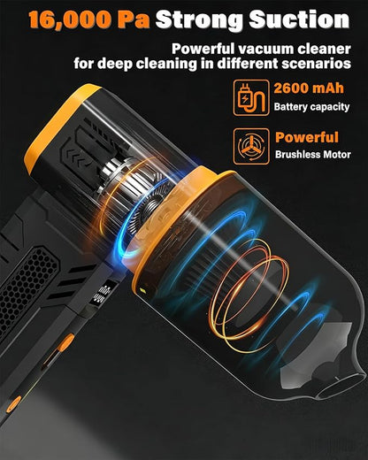 Compressed Air Duster, 130K RPM Powerful Cordless Mini Blower with Display, 10-Gear Adjustable Car Vacuum with Fast Charging, Rechargeable Handheld Vacuum for Home, Outdoor and Car (Black, 2-in-1)