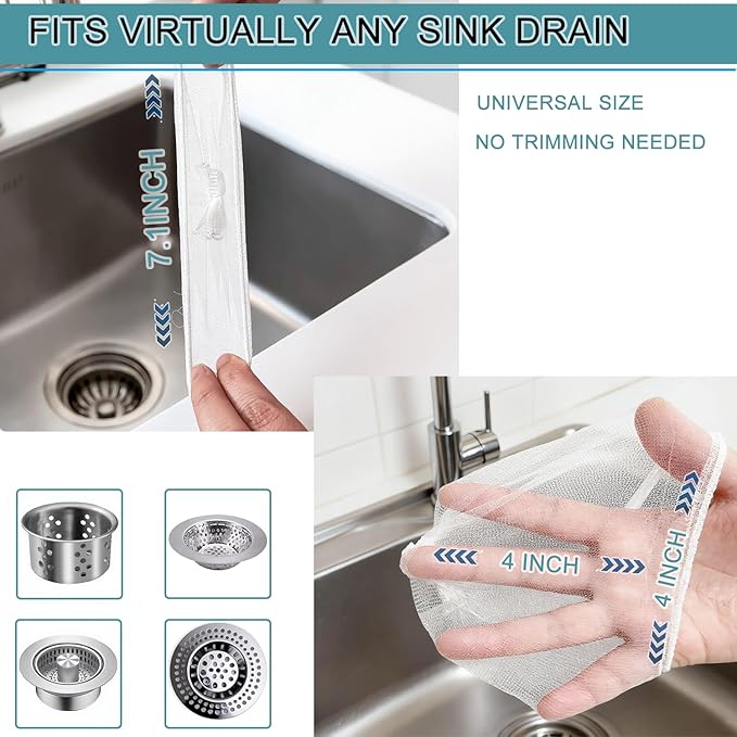400 PCS Disposable Kitchen Sink Strainer Mesh Bag, Ultra-Fine Elastic Anti-Clogging Drain Filter Net, Universal Fit for Kitchen Bath Sink Strainers, Food Waste Debris Catcher, Drain Cover Strainer Bag
