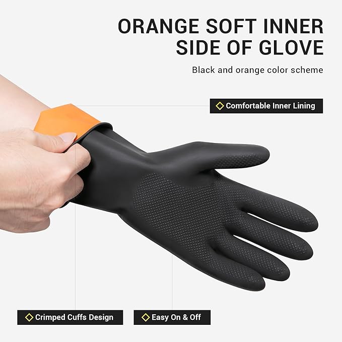 ThxToms 3 Pairs Dishwashing Gloves, Reusable Latex Cleaning Gloves for Housework Kitchen Bathroom, Durable Flexible & Anti-slip, Smooth Lining, Easy On & Off, Medium, Black