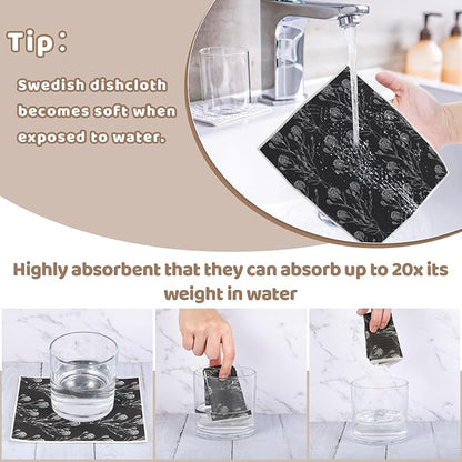 Needbrock 6 Pack Swedish Dishcloths for Kitchen,Swedish Rags Dish Towels with Clips, Reusable Paper Towels Washable Absorbent Cellulose Sponge Cloths No Odor for Cleaning Home Kitchen Gifts for Mom