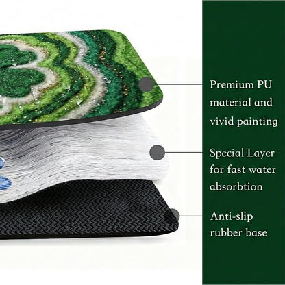 St Patrick’s Day Dish Drying Mat: 12’’x20’’ Green Shamrock Absorbent Counter Protector, Non-Slip Bar & Coffee Mat - Irish Lucky Clover Gold Coin Theme Home Kitchen Holiday Decor