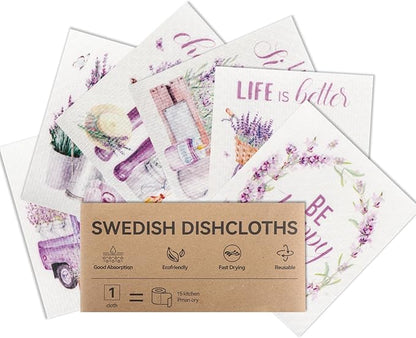 Swedish Dishcloths for Kitchen, 6 Pack Swedish Dish Cloths, Washable Kitchen Cloth, Reusable Paper Towels, 100% Biodegradable, Super Absorbent, Quick Drying