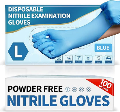 Medguy Medical Blue Nitrile Disposable Exam Gloves, 4.5 Mil 100 Pcs Powder-Free Latex-Free Food-Safe for Lab Cooking Cleaning