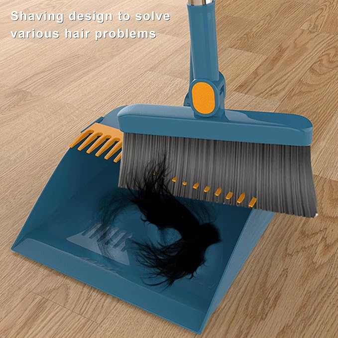 YOXIER Broom and Dustpan Set,Buckle Type Brooms and Dustpan Set with Scraping Teeth & Scraper,Brooms Indoor 180° Rotatable,Long Handle Broom Dustpan Set for Home Office Floor Cleaning White