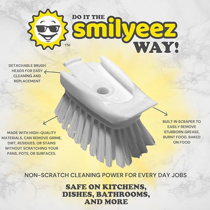 Smilyeez Dish Brush Refill (2 Pack) for Smilyeez Dishwand - Dish Brush Replacement Head - Durable Nylon Bristles - White Plastic - Kitchen & Bathroom Cleaning