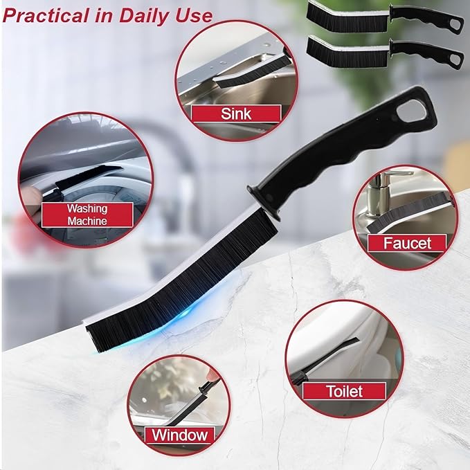 Crevice Cleaning Brush Cleaning Supplies Cleaning Tools Essentials - Stiff Bristle Scrub Brush for Bathroom, Kitchen, Windows, Faucets, Toilet, Grout, Car Household 2 Pcs