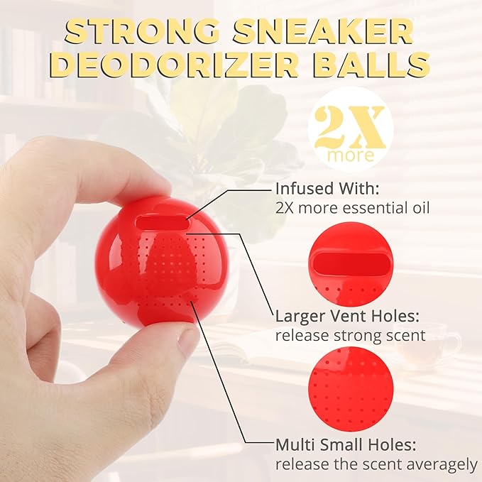 Knixmax Shoe Deodorizer Balls Strong, Odor Eliminator for Sneaker Gym Bag Closet Locker, Work Boot Drawer Freshener, Unpleasant Smell Remover Ball for Men Women Teens, 6 Packs Jasmine Freesia Rose