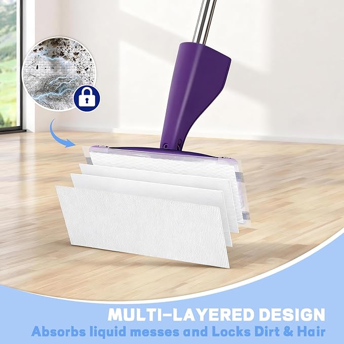 96 Pack Mop Pad Refills for Swiffer Wet Jet Mop Pads, Disposable Mopping Pads Refill for Multi Surface Floor Cleaning, 4-Layer Super Absorbent & Heavy Duty