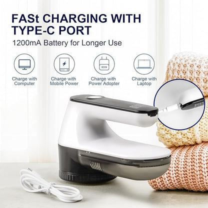 Fabric Shaver, Lint Shaver, Lint Remover Rechargeable Sweater Defuzzer Sweater Shavers to Remove Pilling for Clothes, Couch, Furniture, Fuzz Remover (6 Leaf Blade, 2 Extra Blades)