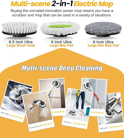 qimedo 800RPM Cordless Electric Mop, 6000mAh Battery Electric Power Scrubber & Mops for Floor Cleaning, Best Automatic Spin Mops with Smart Display,Rotating Mop with LED Light & Water Spray