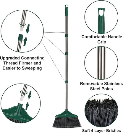 Broom Outdoor Indoor Commercial Broom with 50 inches Long Handle,Perfect for Home Courtyard Garage Kitchen Office Lobby Room Floor(Black)
