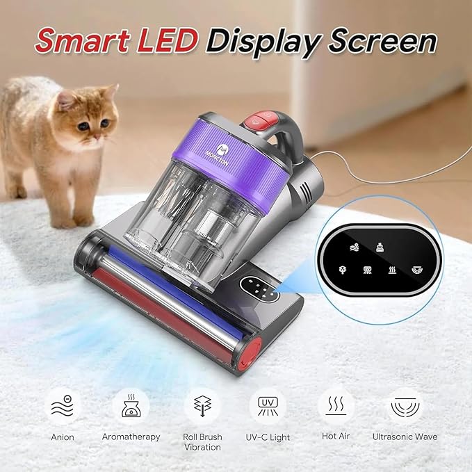 P820 Wired Mattress Vacuum Cleaner EU Plug,500W 18kPa UV Ultrasonic Negative Ion Bedding Neatness Care with Hot Air & Aromatherapy,LED Display